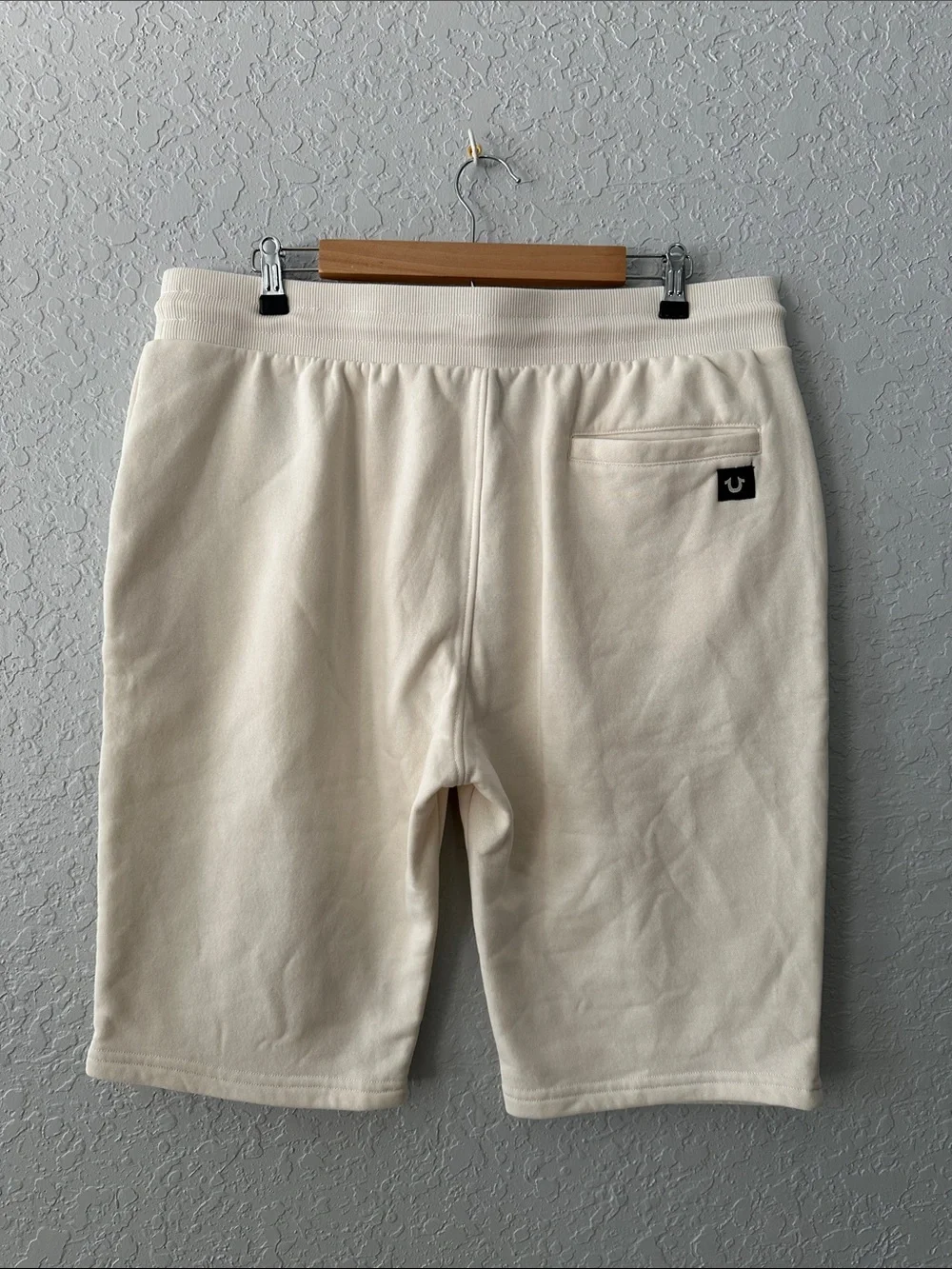 True Religion Off-White Drawstring Men's Athletic Shorts with Logo Print